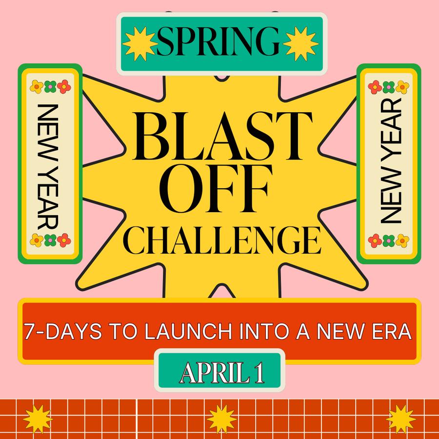 Image of the Thinkific 7-Day Blast Off Challenge course cover, featuring vibrant graphics and bold text promoting a new year transformation.