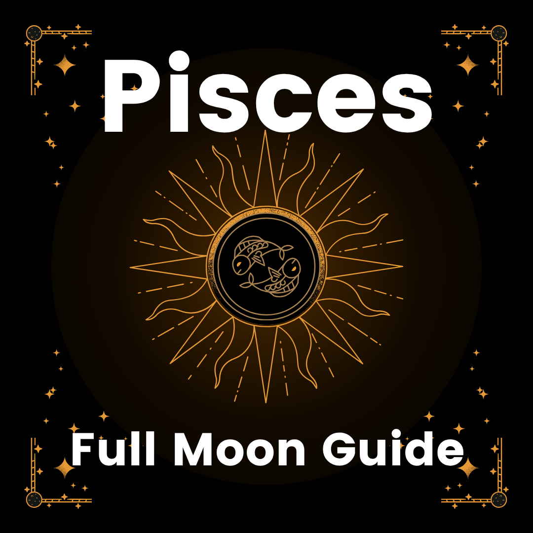 Illustration of the Pisces zodiac sign representing the Pisces Full Moon Guide by Saged, featuring a stylized fish symbol.