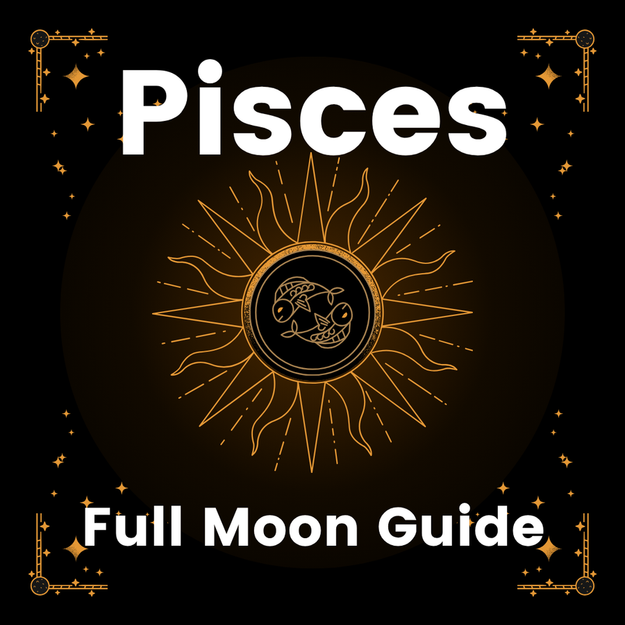 Illustration of the Pisces zodiac sign representing the Pisces Full Moon Guide by Saged, featuring a stylized fish symbol.