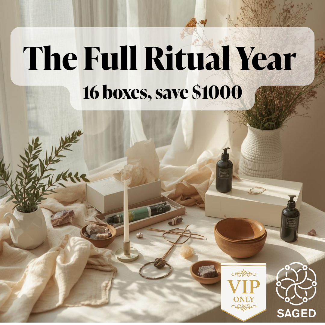 Saged The Full Ritual Year seasonal and monthly bundle with 16 boxes, featuring various wellness and ritual products.