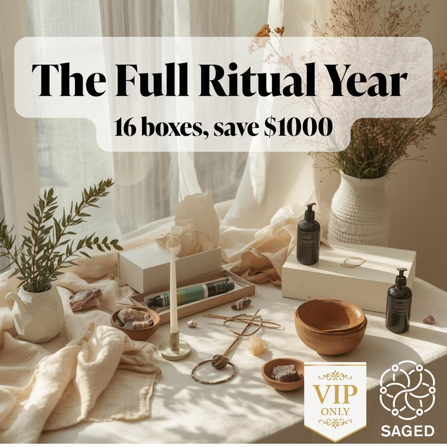 Saged The Full Ritual Year seasonal and monthly bundle with 16 boxes, featuring various wellness and ritual products.